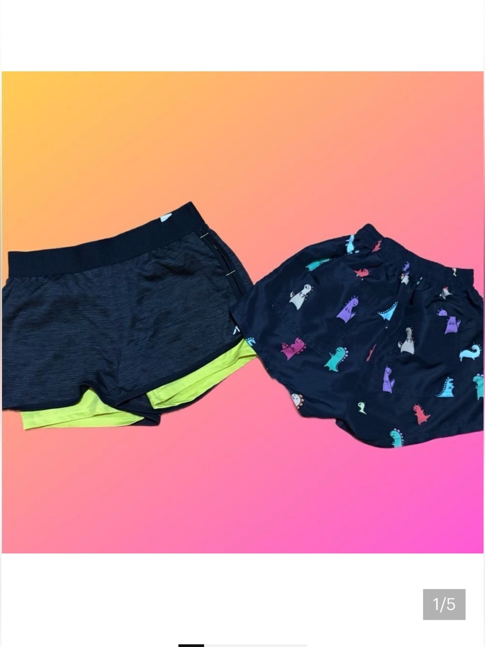 Kids Two Short Bundle Navy Dinosaur Print Shorts and Black Athletic Liner Shorts